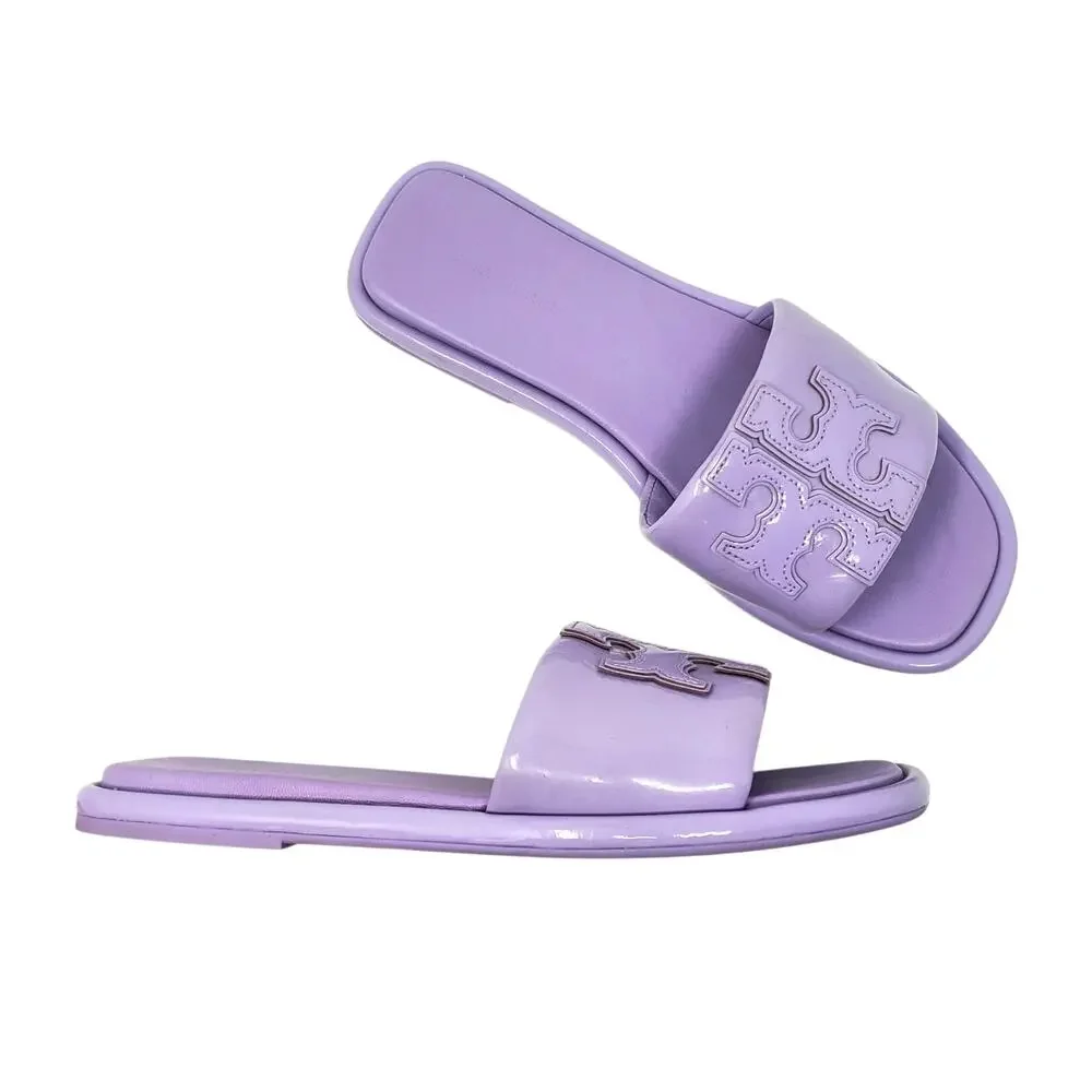 Tory Burch Double T Sport Slide Sandals Lavender Cloud Leather 141380 Size 6.5 M